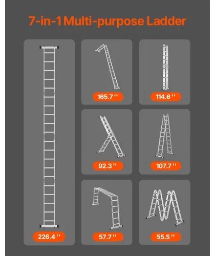 VEVOR Multi-Purpose Folding Ladder 7-in-1 5 Step 19ft Reach Height Metal