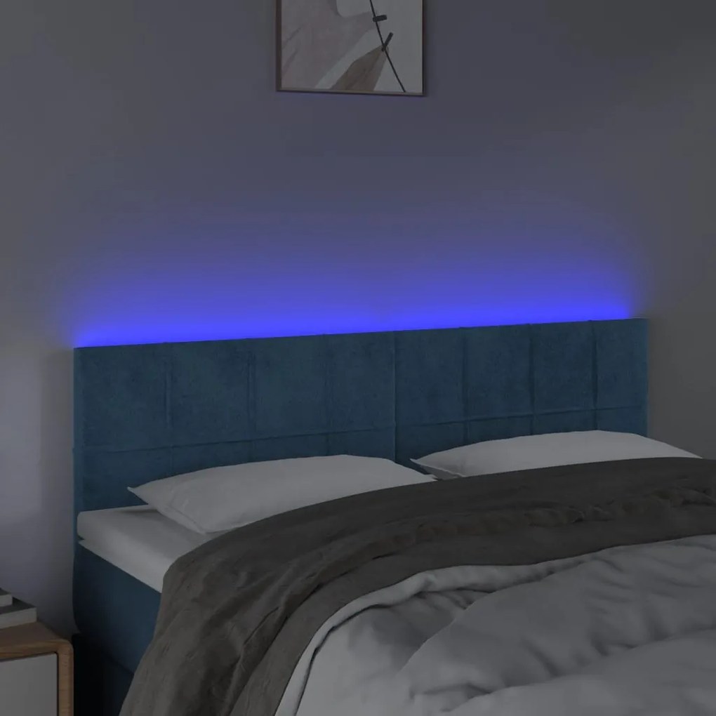 Κεφαλάρι Κρεβατιού LED Σκούρο Μπλε 144x5x78/88 εκ. Βελούδινο 3121664