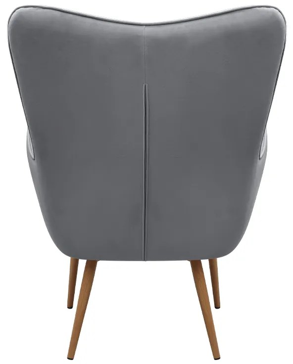 Πολυθρόνα - Μπερζέρα με υποπόδιο Lily Megapap γκρι βελούδο - μεταλλικό πόδι χρώμα φυσικό 70x62x98εκ.