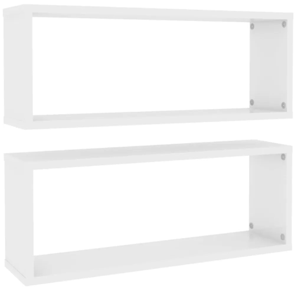 vidaXL Ράφια Κύβοι Τοίχου 2 τεμ. Γυαλ. Λευκό 60x15x30 εκ. Επεξ. Ξύλο