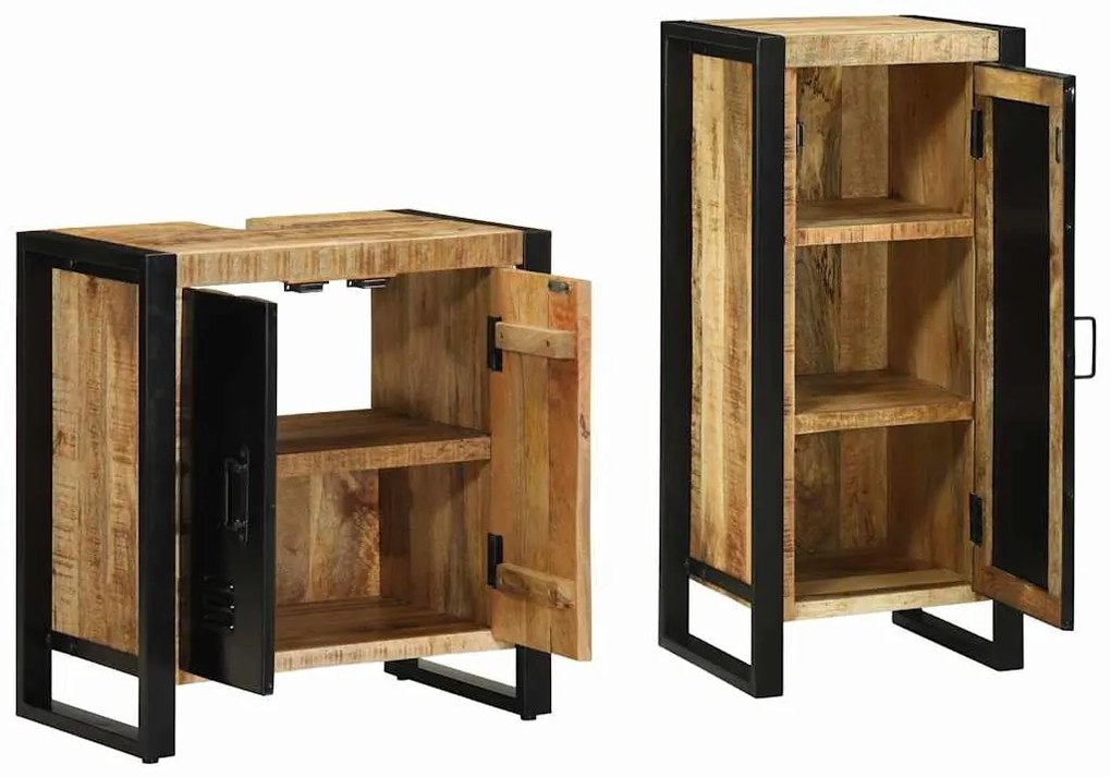 vidaXL Σετ Επίπλων Μπάνιου 2 pcs Καφέ και Μαύρο Στερεό ξύλο μάνγκο