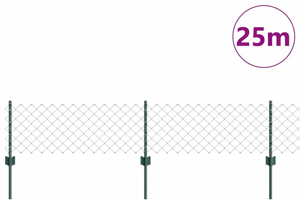 vidaXL Φράκτης Αλυσίδας με 22 U Posts Πράσινος 0.4x25 m Χάλυβας