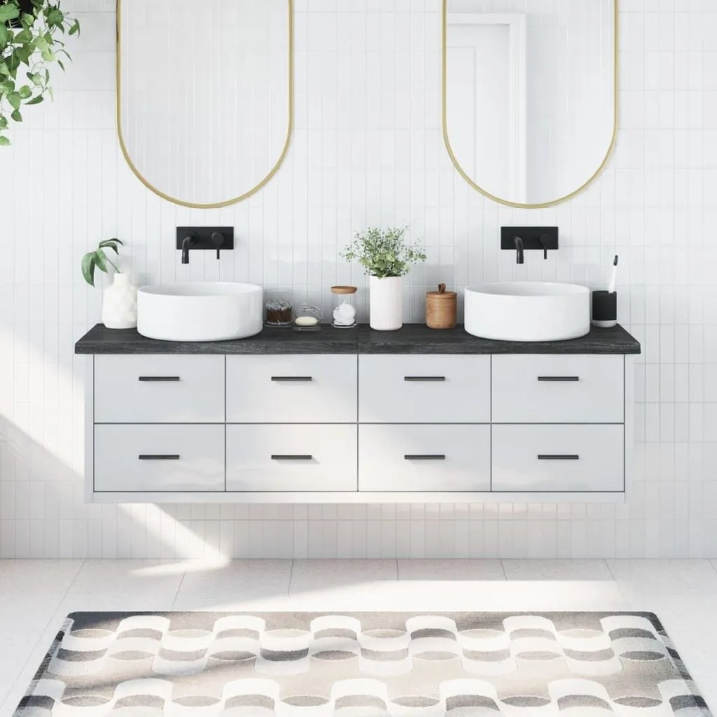 Πάγκος Μπάνιου Σκούρο Καφέ 180x30x(2-4) εκ. Επεξεργ. Μασίφ Ξύλο - Γκρι