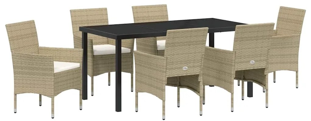 vidaXL Σέτ φαγητού για κήπο με μαξιλάρι 7 pcs Μπεζ συνθετικό ρατάν