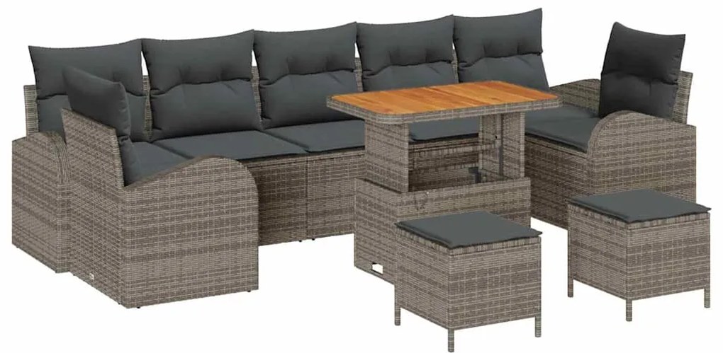 vidaXL Σετ Καναπέ Κήπου με μαξιλάρι 10 pcs Γκρι Πολυ ράταν