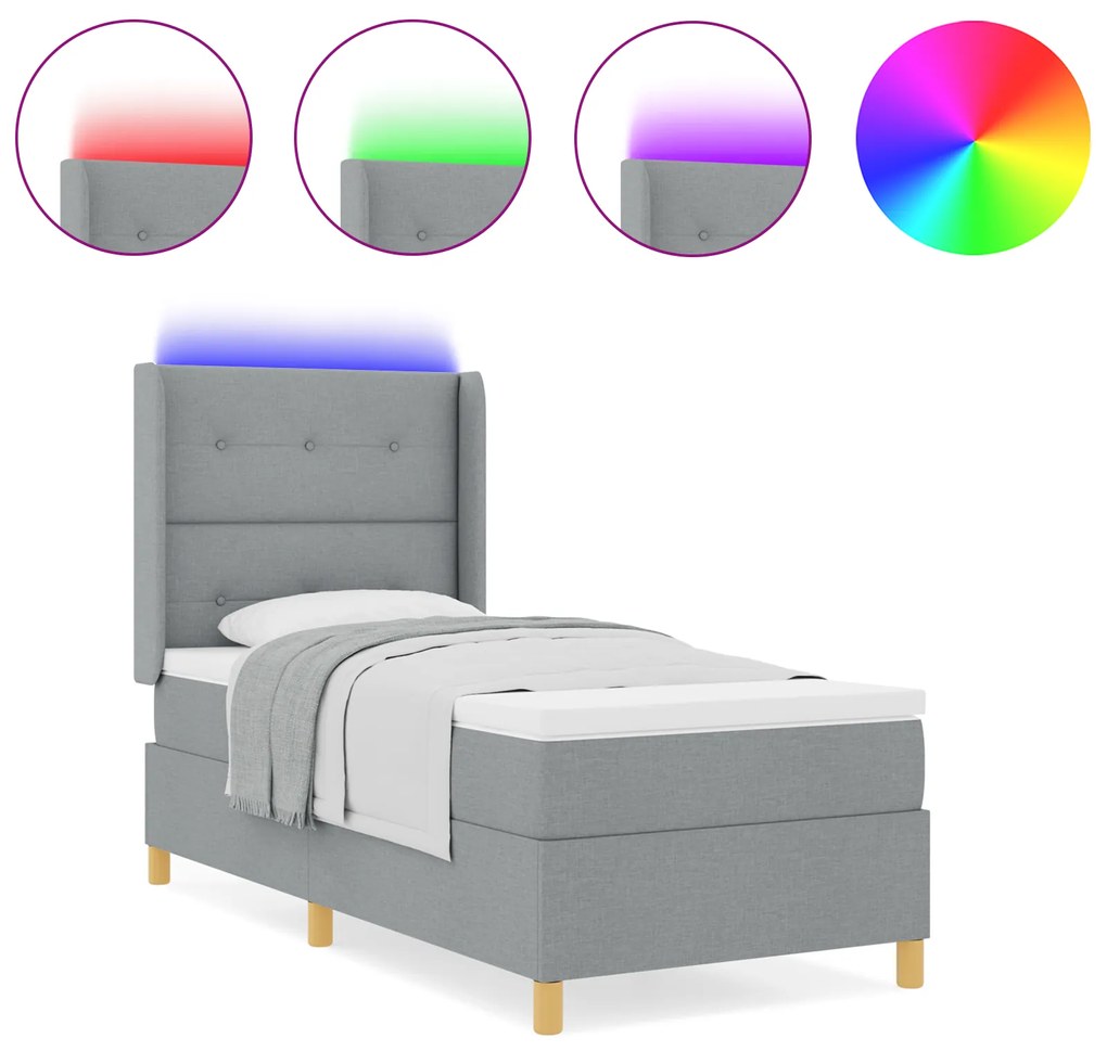 vidaXL κρεβάτι Box Spring με μαξιλάρι & LED φως γκρι 80x200 εκ. ύφασμα
