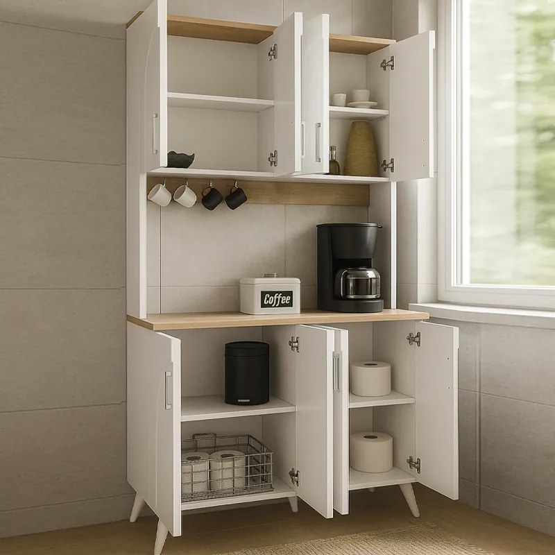 Έπιπλο κουζίνας Kalira 4 Megapap χρώμα λευκό - rota oak 120x40x196εκ.