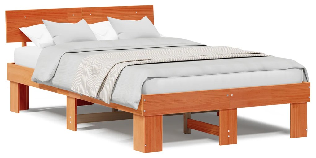 vidaXL Σκελετός Κρεβατιού Καφέ κεριού 140 x 190 cm Μασίφ ξύλο πεύκου