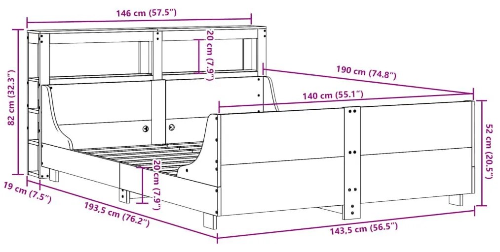 Σκελετός Κρεβατιού Χωρίς Στρώμα Καφέ 140x190 Μασίφ Ξύλο Πεύκου - Καφέ