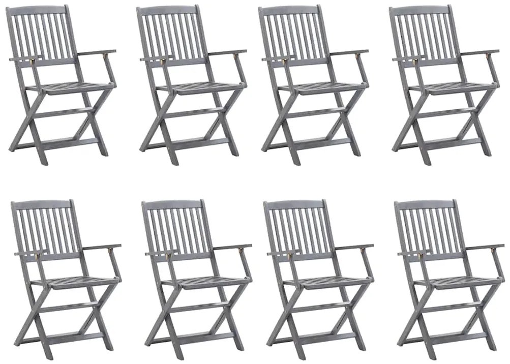 vidaXL Καρέκλες Εξ. Χώρου Πτυσσόμενες 8 τεμ. Ξύλο Ακακίας με Μαξιλάρια