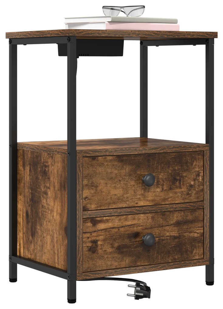 vidaXL Κομοδίνο με συρτάρι 2 pcs Καπνιστό Δρύς 40 x 31 x 60 εκ.