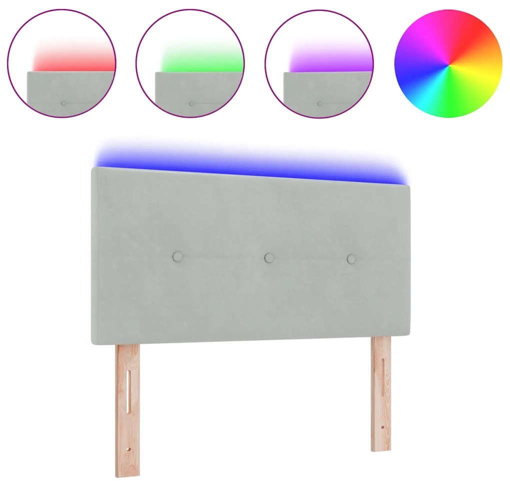 vidaXL LED Κεφαλάρι Με Κουμπιά Σατέν Ανοιχτό Γκρι 80 εκ Βελούδινο