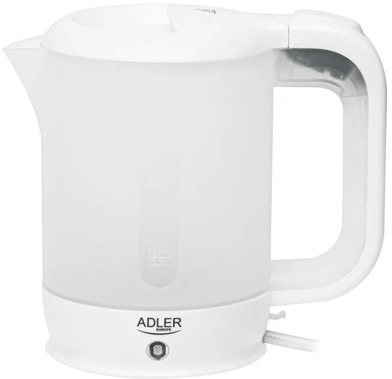 Ηλεκτρικός βραστήρας Adler AD 1381, 900W, 0.5 l, 2 φλιτζάνια και κουτάλα, Επίπεδο θερμαντικό στοιχείο, Προστασία υπερθέρμανσης, Λευκό