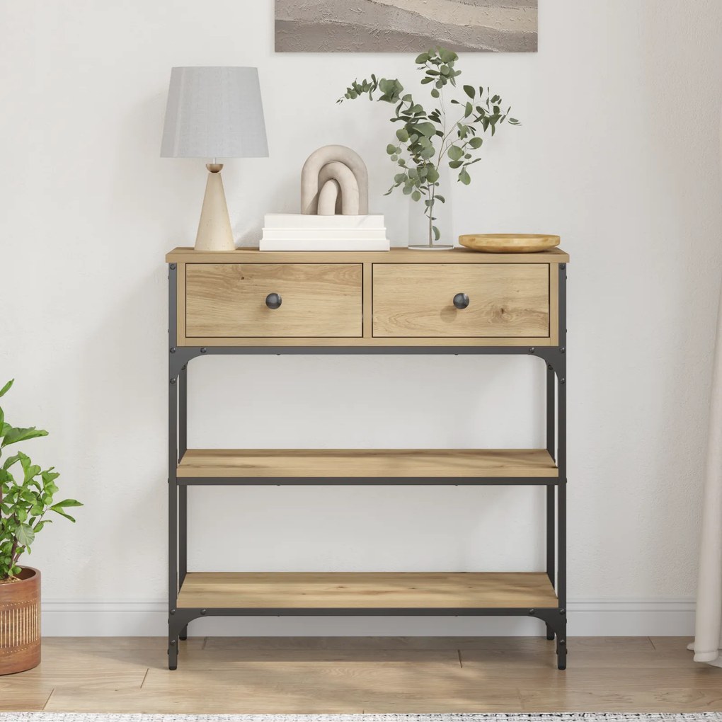 vidaXL Κονσόλα Οξιά 72,5x25x75 cm Ξύλο Μηχανικής Κατασκευής & Χάλυβας