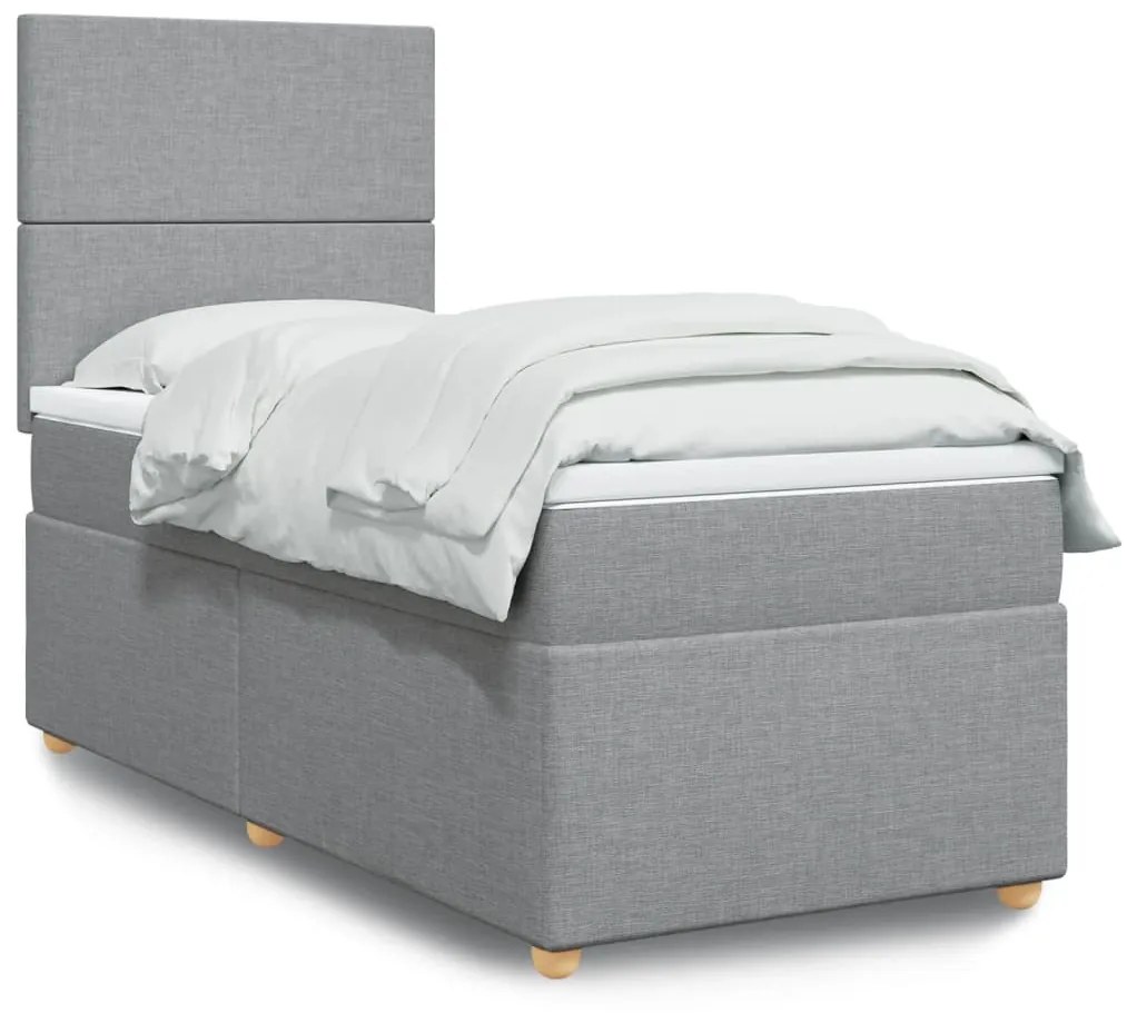 vidaXL Κρεβάτι Boxspring με Στρώμα Ανοιχτό Γκρι 100x200 εκ. Υφασμάτινο