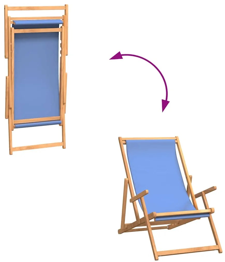 vidaXL Καρέκλα Παραλίας Πτυσσόμενη Μπλε από Μασίφ Ξύλο Teak