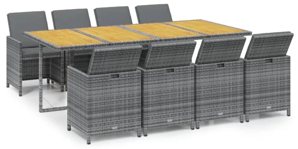 vidaXL Σετ Τραπεζαρίας Κήπου 9 τεμ. Γκρι Συνθετικό Ρατάν με Μαξιλάρια