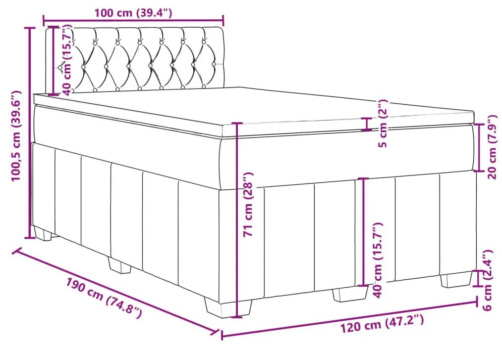 Κρεβάτι Boxspring με Στρώμα Σκούρο Γκρι 120x190 εκ Υφασμάτινο - Γκρι