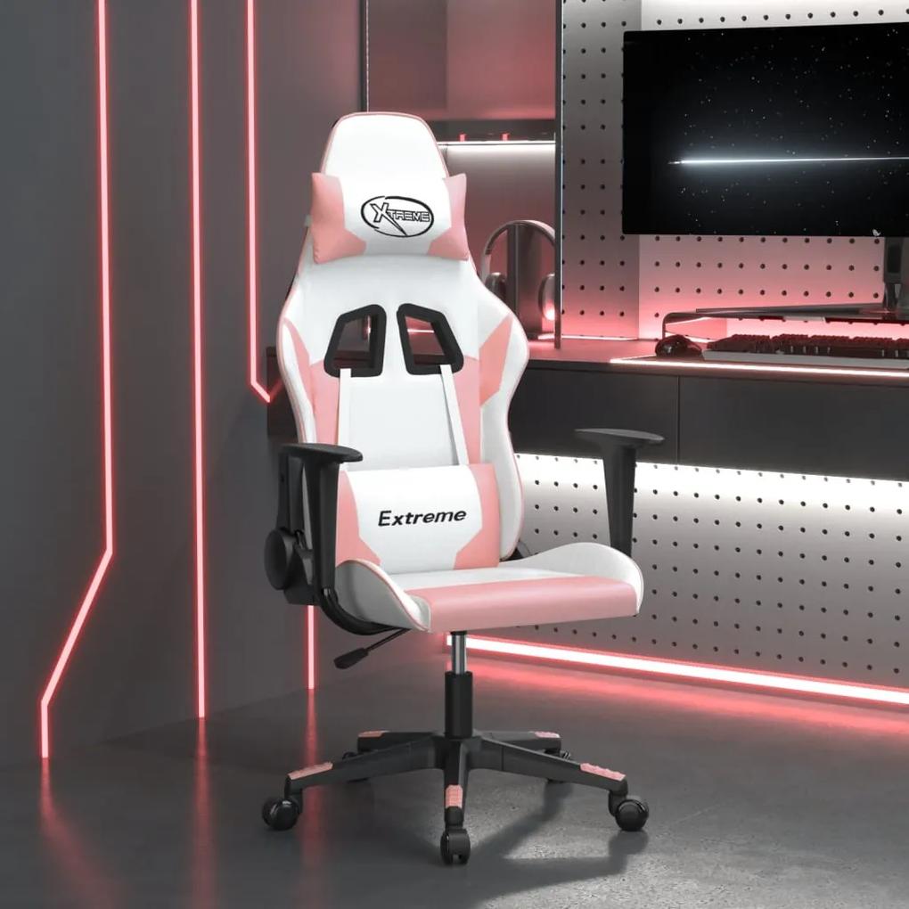Καρέκλα Gaming Λευκό και Ροζ από Συνθετικό Δέρμα