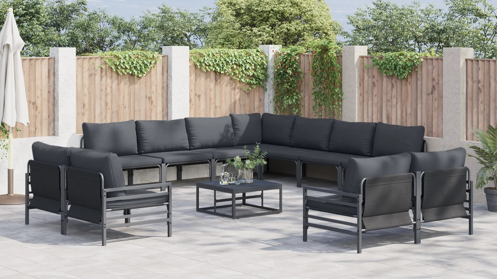 vidaXL Σετ Καναπέ Κήπου 11 pcs Ανθρακί Ατσάλι