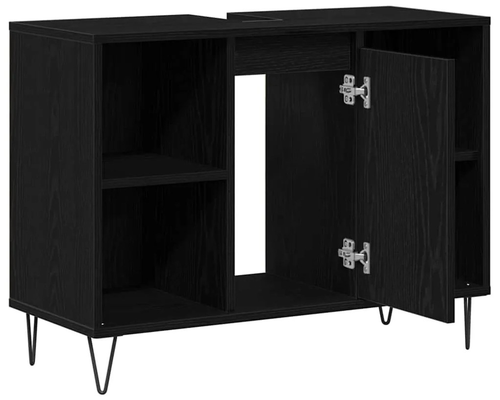 vidaXL Ντουλάπι Μπάνιου Μαύρη δρυς 80 x 33 x 60 εκ Επεξεργασμένο ξύλο