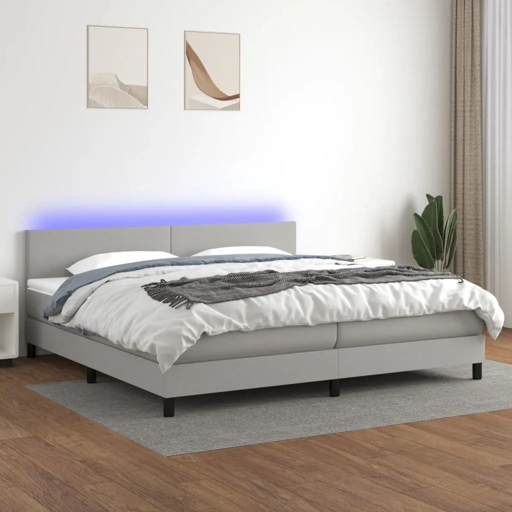 vidaXL Κρεβάτι Boxspring με Στρώμα &amp; LED Αν.Γκρι 200x200εκ. Υφασμάτινο