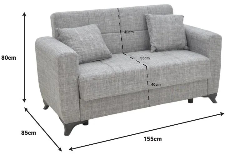 Καναπές - Kρεβάτι Modestο με Αποθηκευτικό χώρο 2θέσιος Ύφασμα Μαύρο 155x85x80 εκ. 155x85x80 εκ.