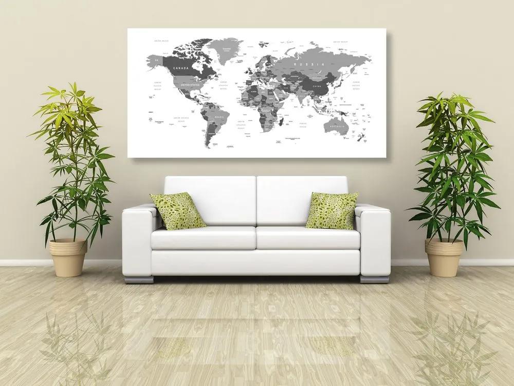 Εικόνα του παγκόσμιου χάρτη με ασπρόμαυρη απόχρωση - 120x60