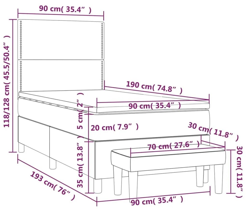 Κρεβάτι Boxspring με Στρώμα Μαύρο 90x190 εκ. Βελούδινο - Μαύρο