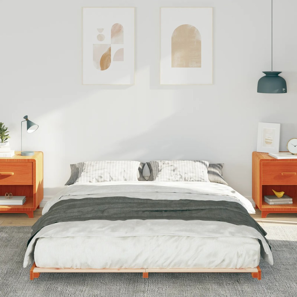vidaXL Κρεβάτι δαπέδου Καφέ κεριού 140 x 200 cm Μασίφ ξύλο πεύκου
