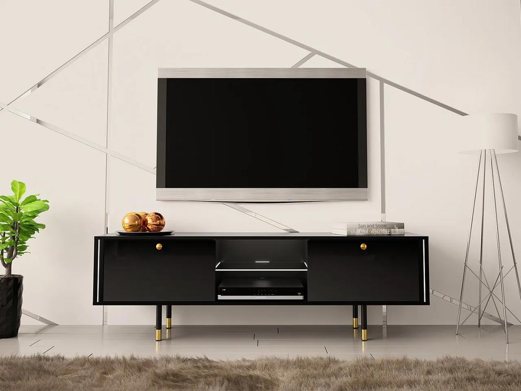 Τραπέζι Tv Merced C100, Γυαλιστερό μαύρο, Μαύρο, Ο αριθμός των θυρών: 2, 160x53x40cm, 34 kg | Epipla1.gr