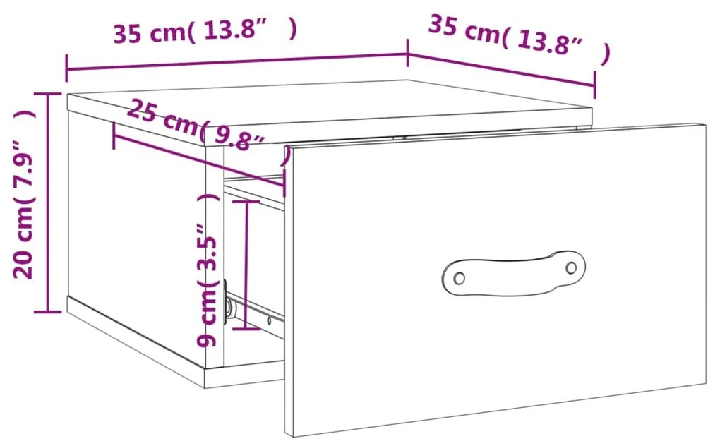 Κομοδίνα Επιτοίχια 2 τεμ. Καπνιστή Δρυς 35x35x20 εκ. - Καφέ