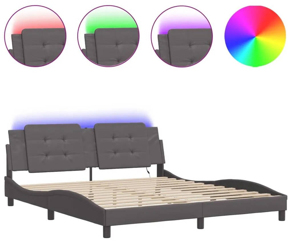 Πλαίσιο Κρεβατιού με LED Γκρι 180x200 εκ. Συνθετικό Δέρμα - Γκρι