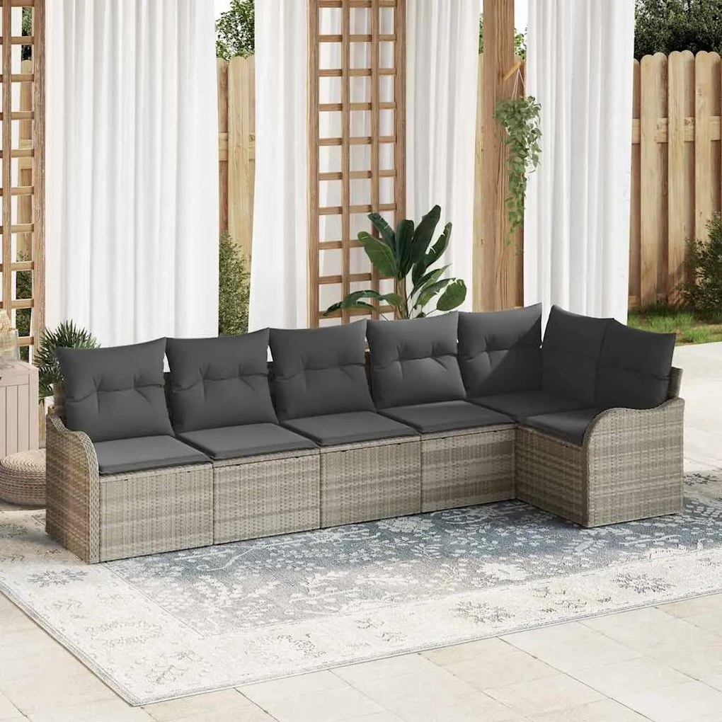 vidaXL Σετ Καναπέ Κήπου με μαξιλάρι 6 pcs Ανοιχτό γκρι Πολυ ράταν