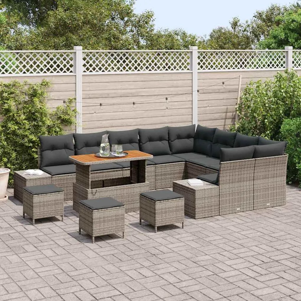 vidaXL Σετ Καναπέ Κήπου με αποθήκευση 13 pcs Γκρι Πολυ ράταν