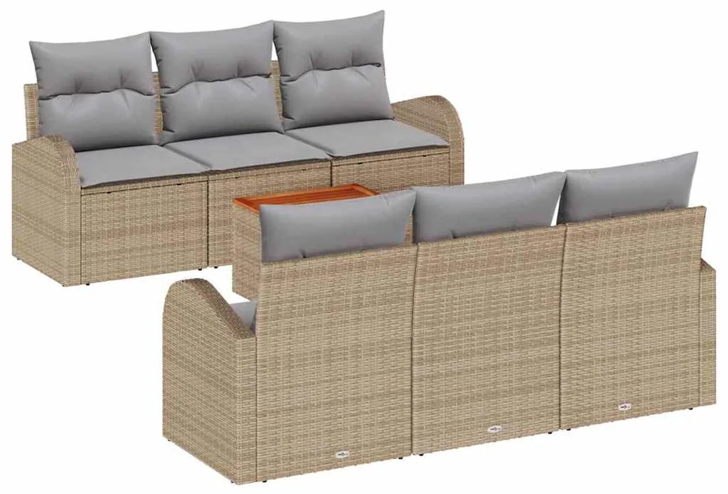 vidaXL Σετ Καναπέ Κήπου με μαξιλάρι 7 pcs Μπεζ συνθετικό ρατάν