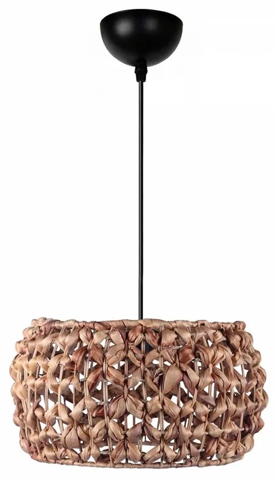 GloboStar® DARIO 204-0159 Boho Κρεμαστό Φωτιστικό Kαπέλο Μονόφωτο 1 x E27 IP20 Καφέ Rattan - Μ29 x Π29 x Υ16cm