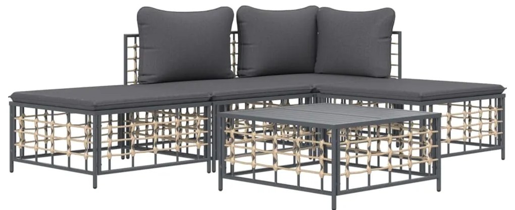 vidaXL Σαλόνι Κήπου Σετ 5 Τεμαχίων Ανθρακί Συνθετικό Ρατάν &amp; Μαξιλάρια