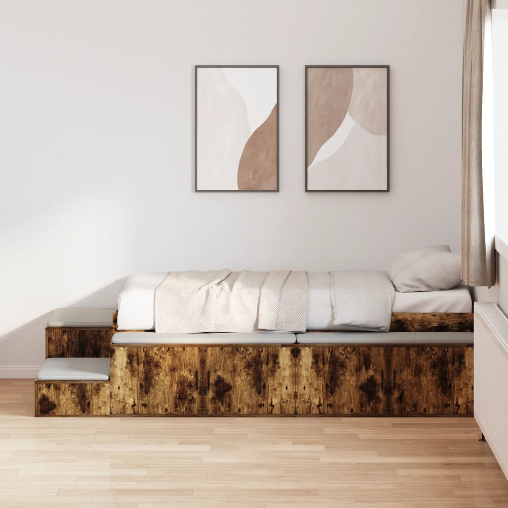 vidaXL Κρεβάτι αποθήκευσης Καπνιστή Δρυς 80x200 cm
