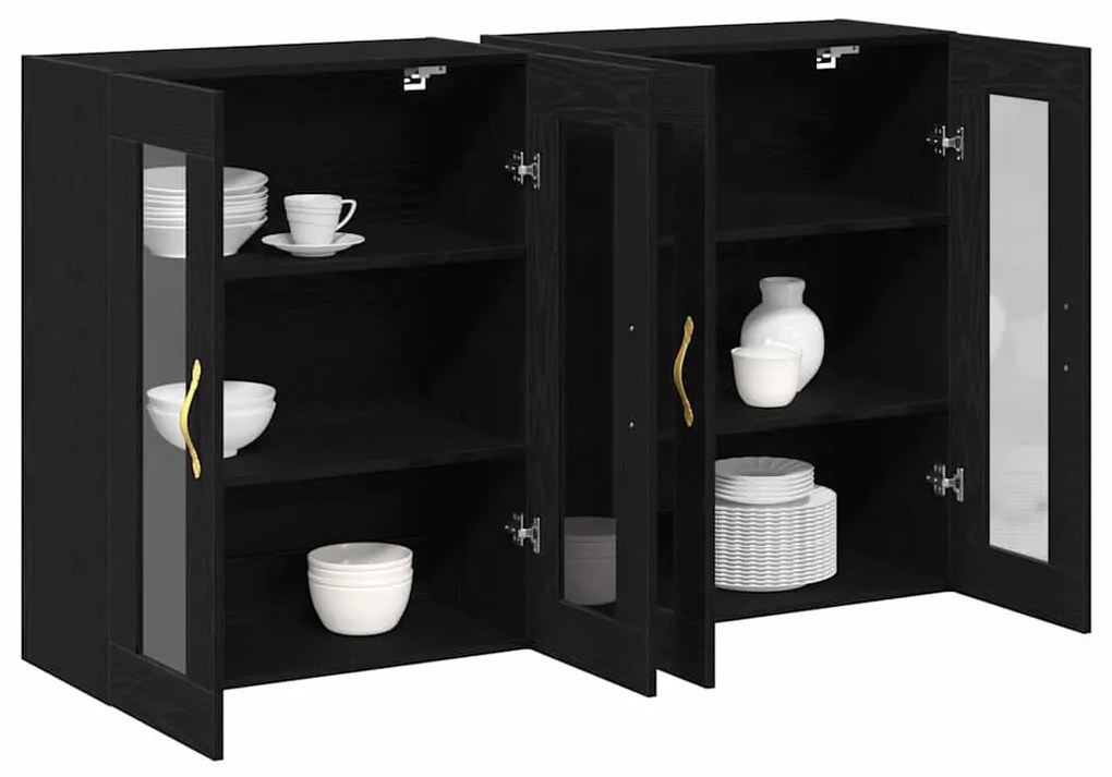 vidaXL Επιτοίχιο ντουλάπι 2 pcs Μαύρη δρυς 69.5 x 34 x 90 εκ.