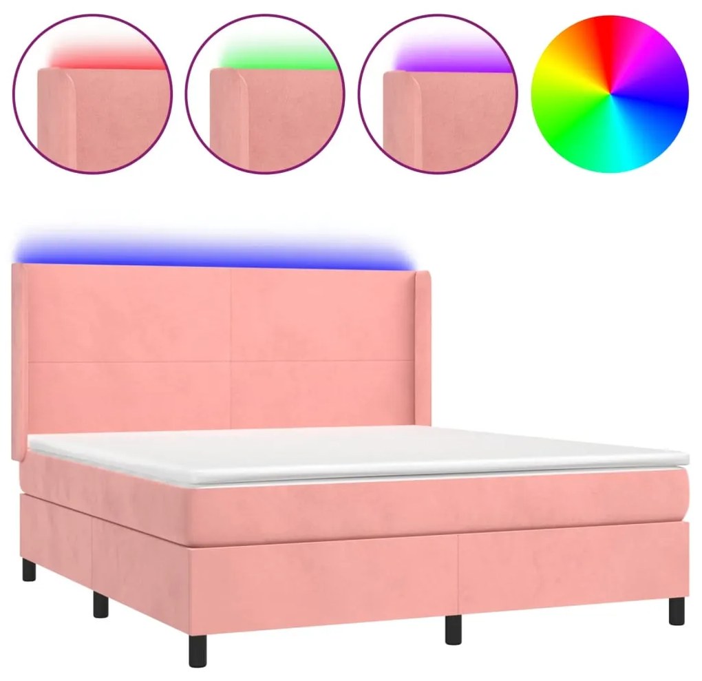 ΚΡΕΒΑΤΙ BOXSPRING ΜΕ ΣΤΡΩΜΑ &amp; LED ΡΟΖ 160X200 ΕΚ. ΒΕΛΟΥΔΙΝΟ 3139456