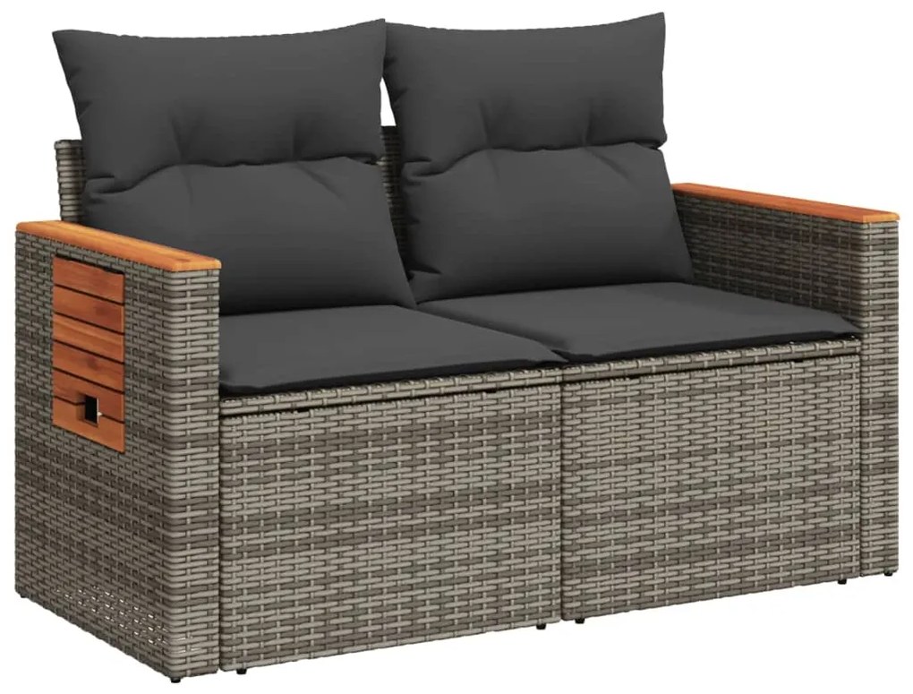 vidaXL Καναπές Κήπου Διθέσιος Γκρι από Συνθετικό Ρατάν με Μαξιλάρια