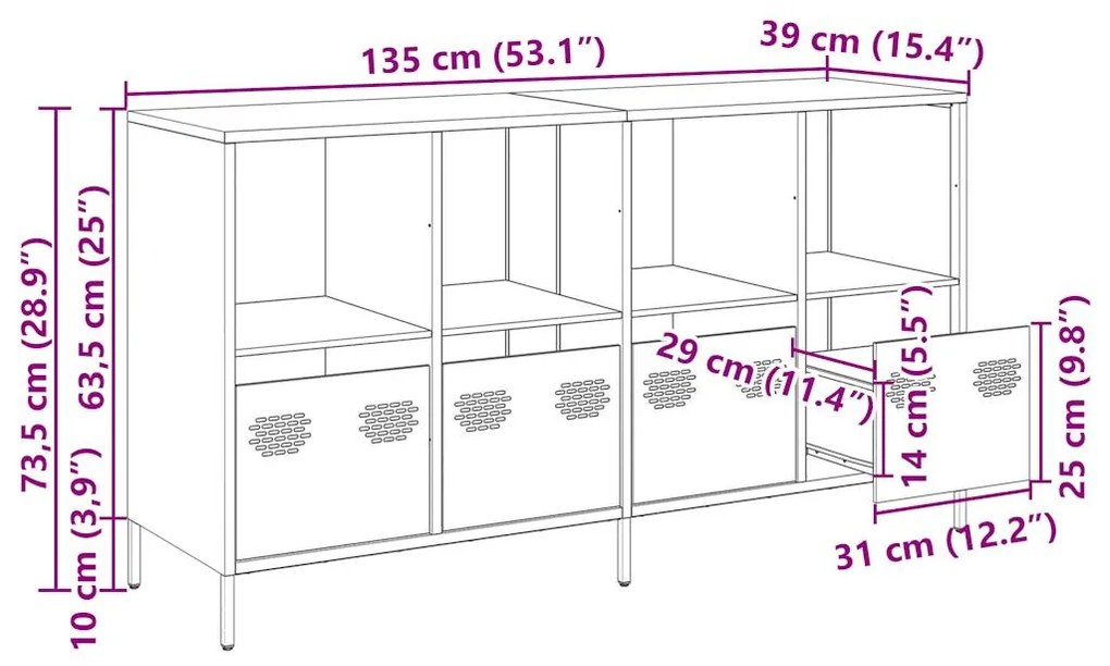 Ντουλάπι Ανθρακί 135x39x73,5 εκ. από Χάλυβα Ψυχρής Έλασης - Ανθρακί