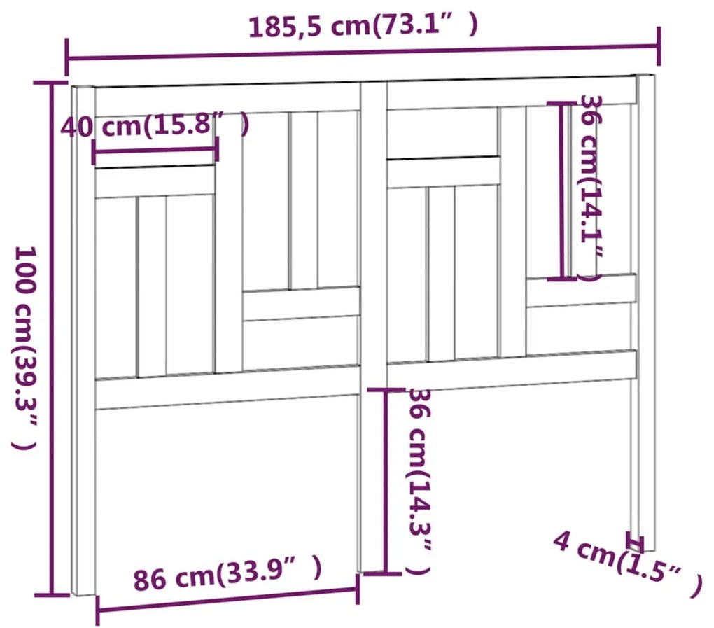 vidaXL Κεφαλάρι Κρεβατιού Γκρι 185,5x4x100 εκ. από Μασίφ Ξύλο Πεύκου