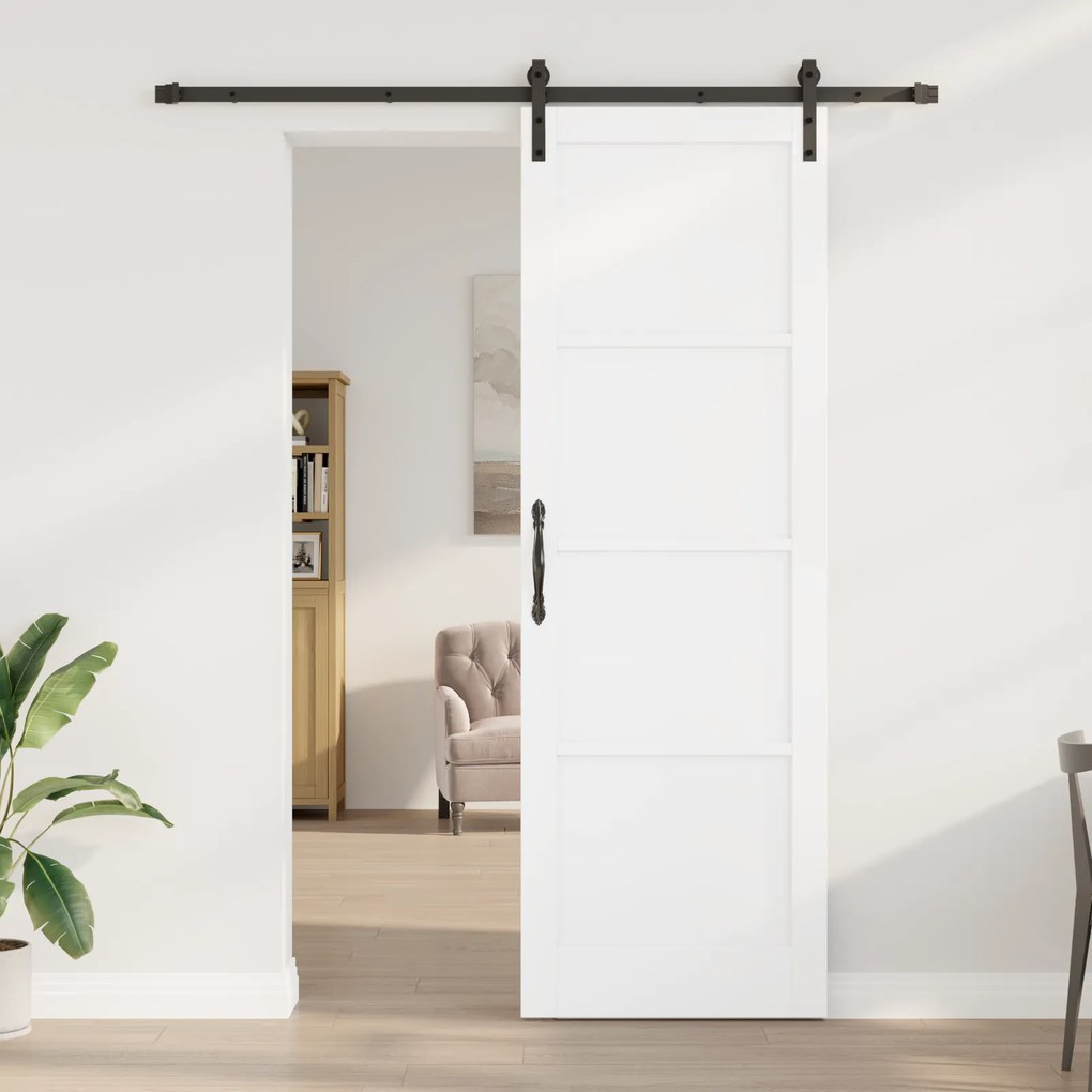 vidaXL Συρόμενη Πόρτα  με Σετ Υλικών Λευκό 78x232 εκ Solid Wood Пεύκου