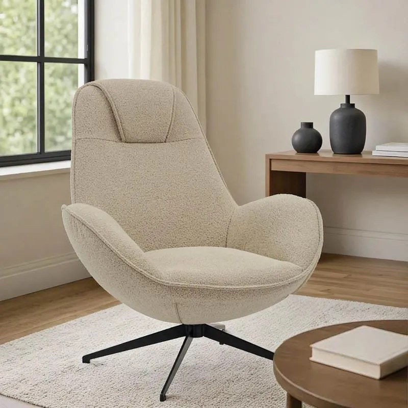 Πολυθρόνα περιστρεφόμενη Flago μπουκλέ ύφασμα σε μπεζ απόχρωση 85x88x103.5εκ 85x88x103.5 εκ.