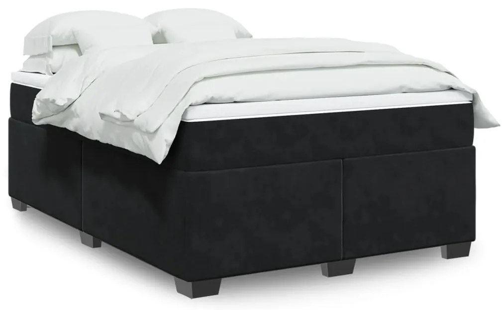 vidaXL Κρεβάτι Boxspring με Στρώμα Μαύρο 160x200 εκ. Βελούδινο