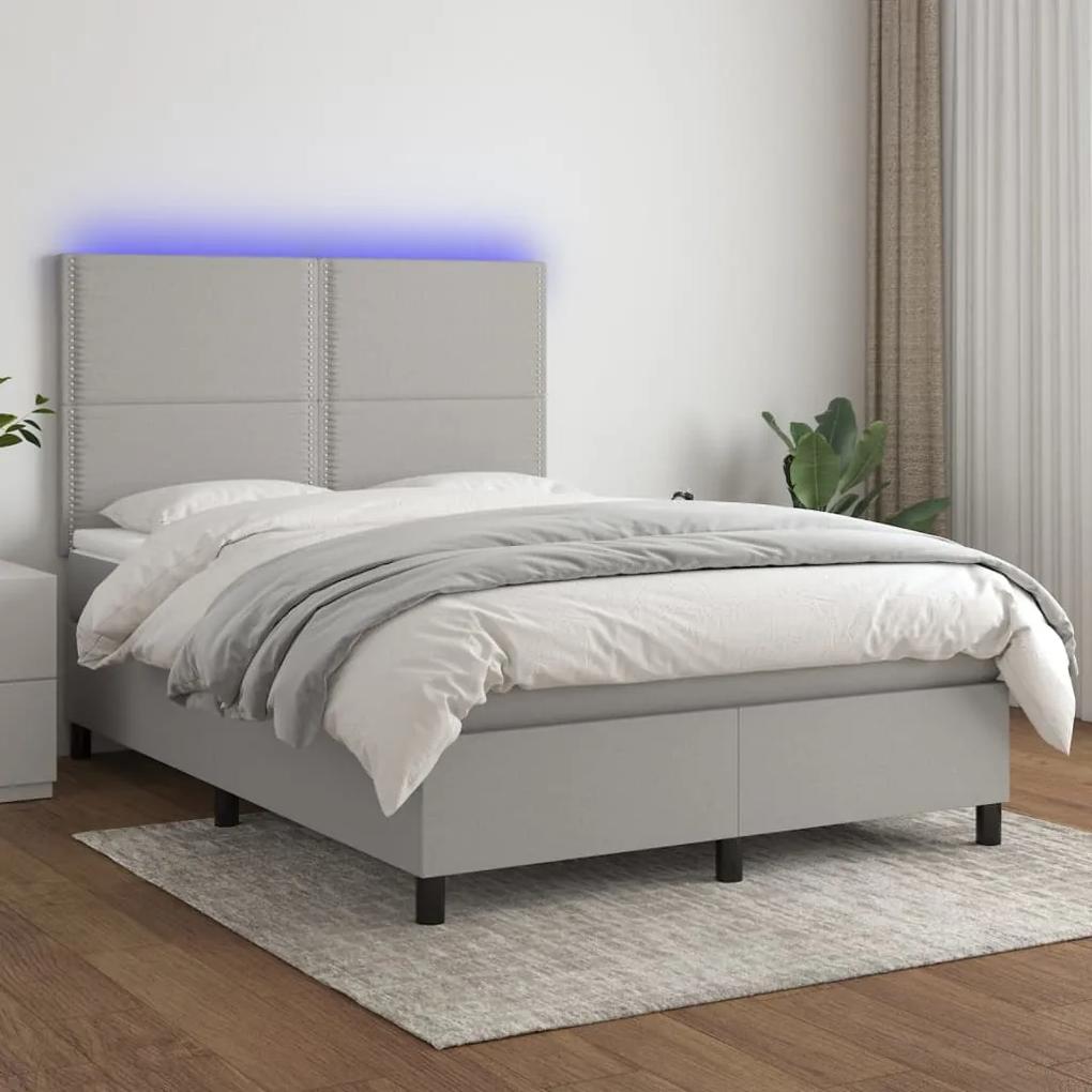 Κρεβάτι Boxspring με Στρώμα &amp; LED Αν.Γκρι 140x200εκ. Υφασμάτινο