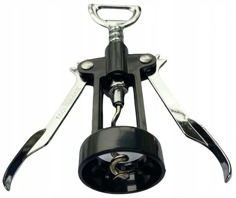 Τιρμπουσόν Fackelmann 49781, 16 cm, 2 σε 1, Μοχλός, Μπύρα και κρασί, Μαύρο/Ασημί