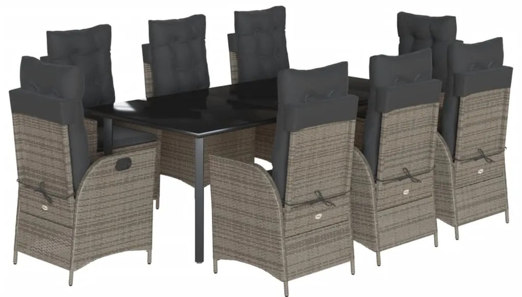 vidaXL Σετ Τραπεζαρίας Κήπου 9 τεμ. Γκρι Συνθ. Ρατάν με Μαξιλάρια